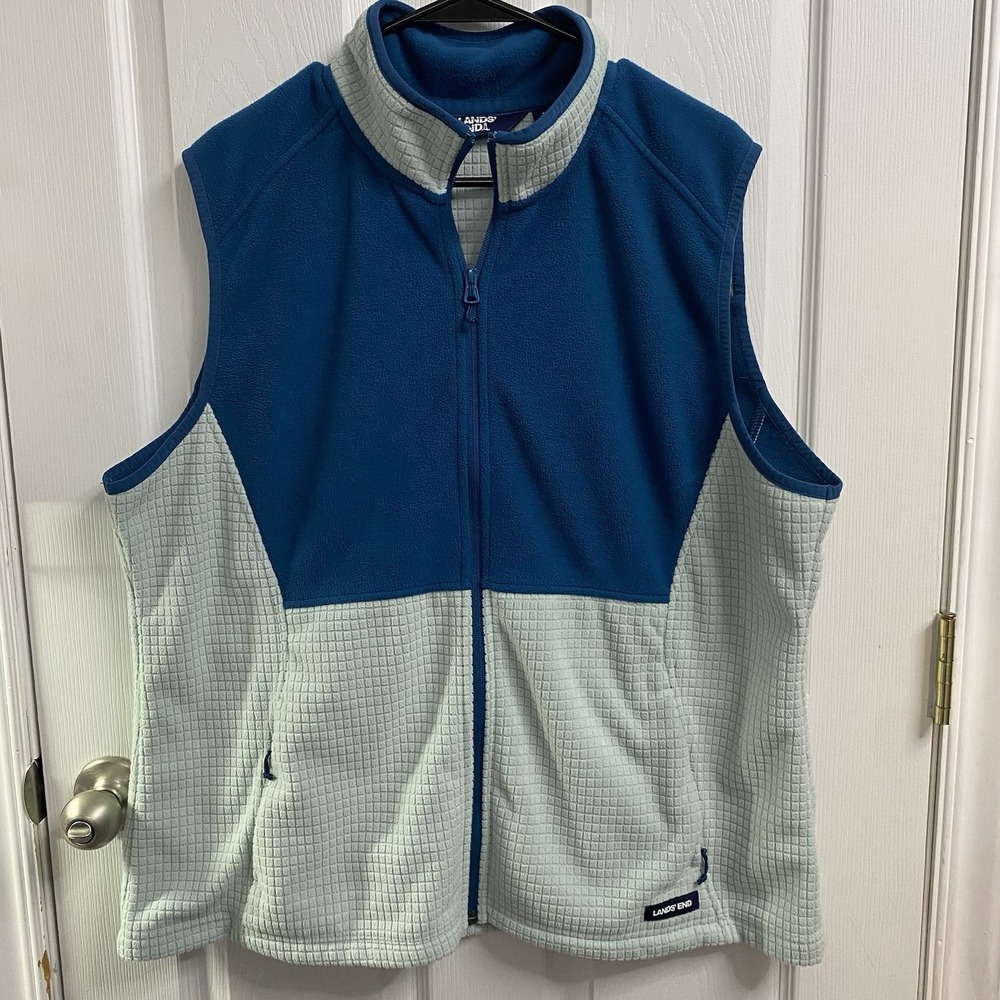 Lands' End Teal& Light Blue Fleece Sleeveless‎ Women's Full Zip Vest Sz.1X